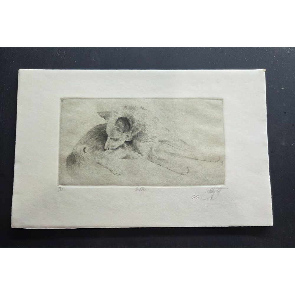 Sandy Scott The Flea Original Etching Signed Numbered 92/100 Dog Art